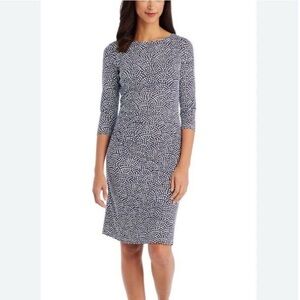 J. MCLAUGHLIN Sage Catalina Side Ruched Mosaic Tile Polka Dot Print Dress